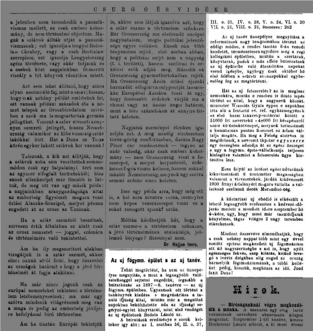 Cikk: Az �j f�gymn�zium �p�lete �s az �j tan�v