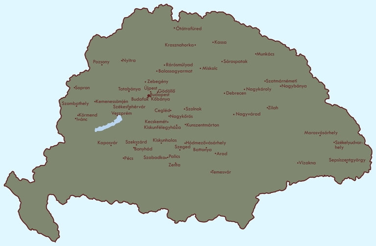 A k�peslapok helysz�nei a t�rt�nelmi Magyarorsz�g t�rk�p�n