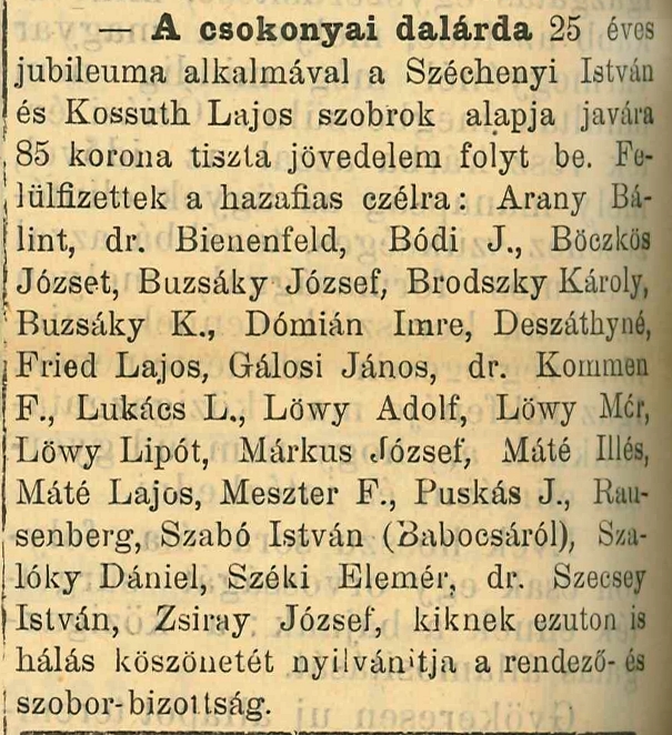 Besz�mol� a dal�rda �nnepi est�ly�n befolyt adom�nyokr�l