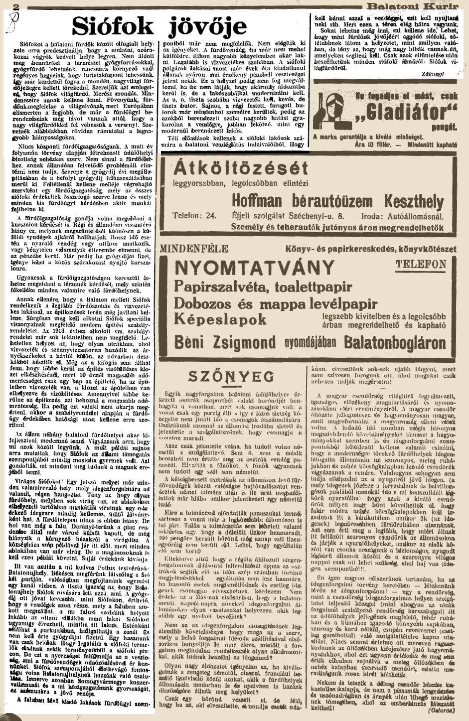 Cikk: Si�fok j�v�je