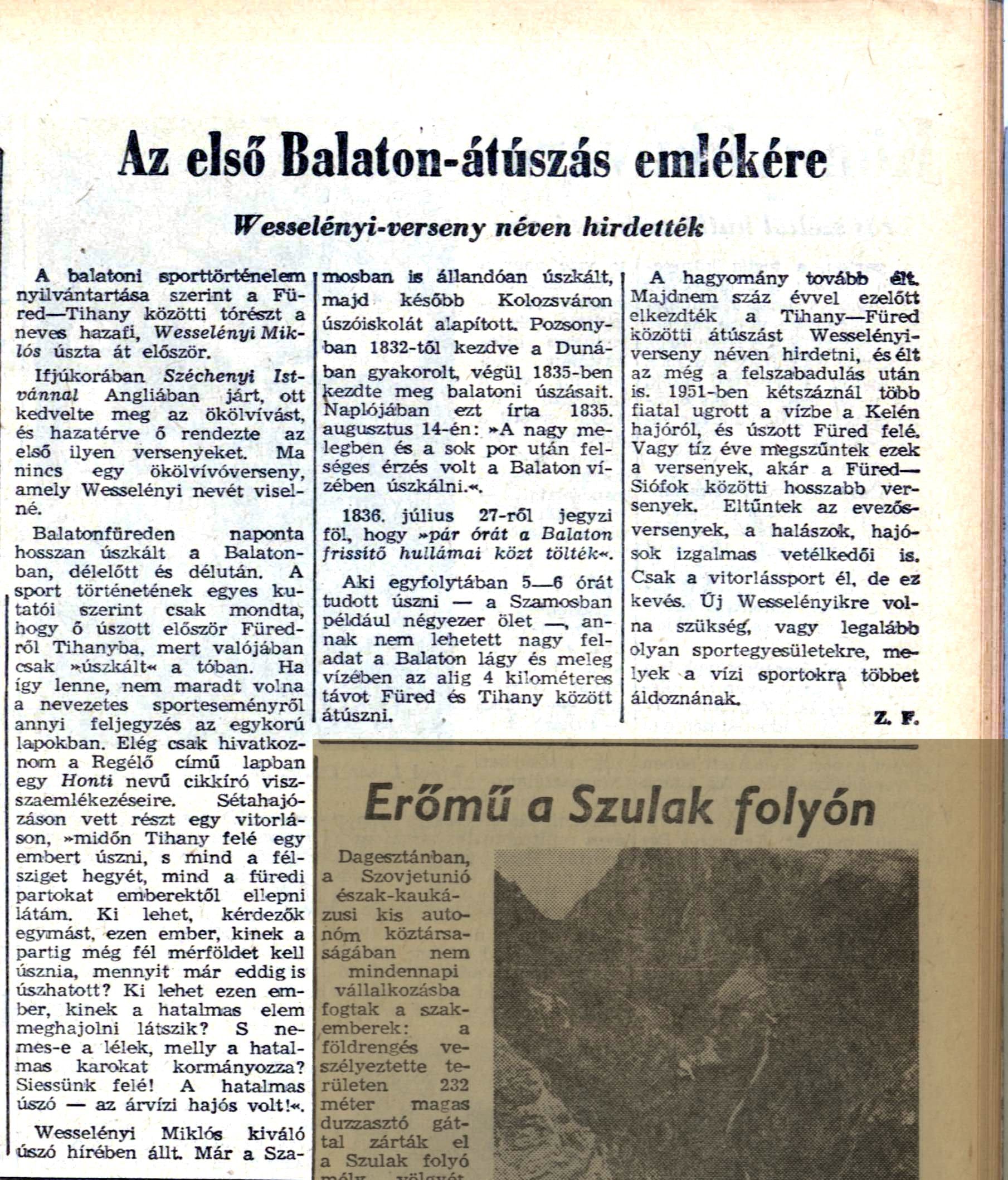 Cikk: Az els� Balaton-�t�sz� eml�k�re