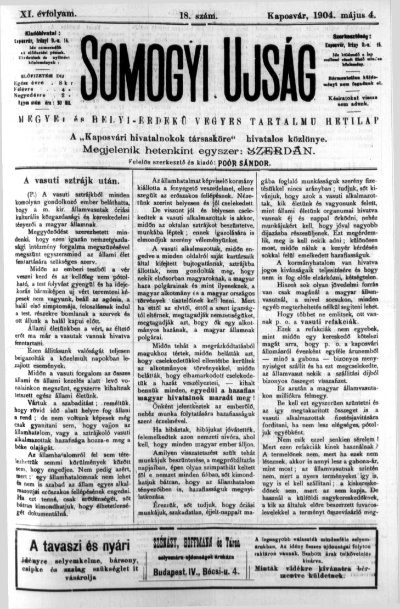 Somogyi Újság 1904. 05. 04. (XI. évfolyam, 18. sz.) – borító